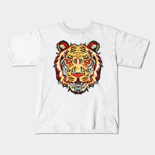 Wild Beauty: A Striking Yellow, Green and Red Tiger Design Kids T-Shirt